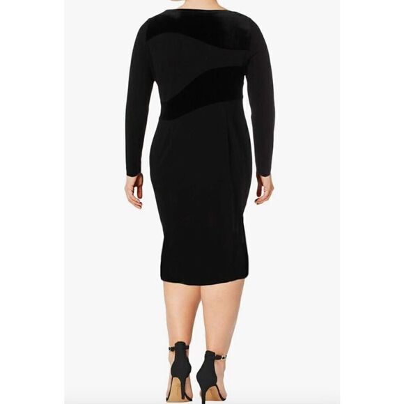 CALVIN KLEIN - NWOT - L Sz 14 Long Sleeve Solid Sheath Midi Dress/Velvet Detail - Picture 9 of 15